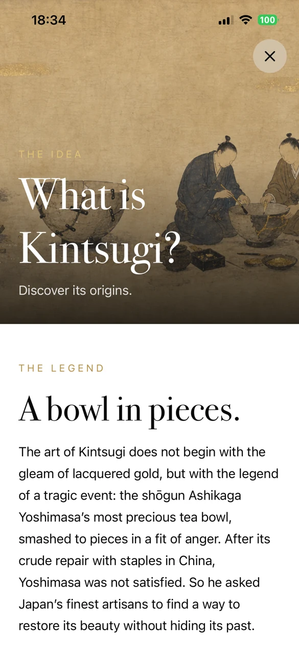 Kintsugi Atelier article on the origins of kintsugi, titled A bowl in pieces.