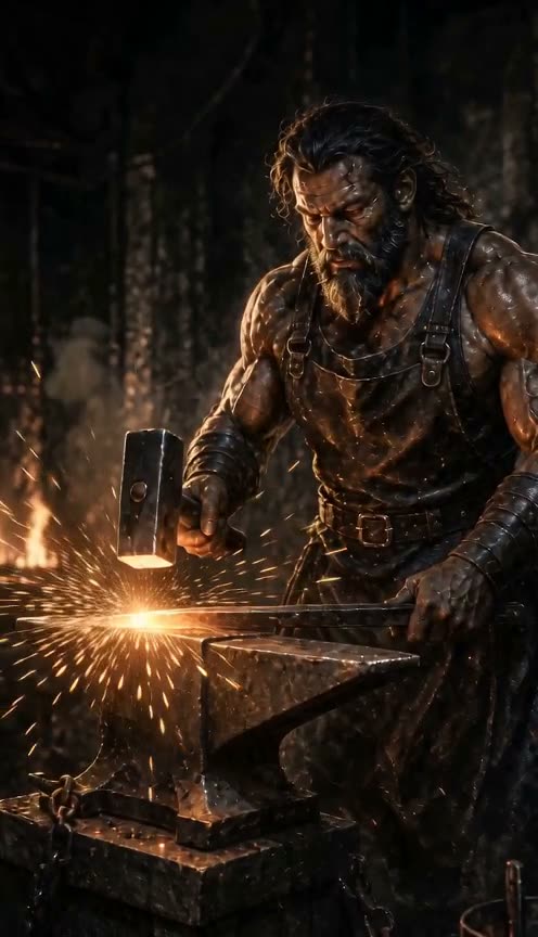 Blacksmith forging steel in the RepForge launch film